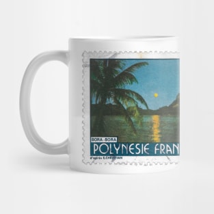 Full Moon Rising over Bora Bora Vintage French Polynesia Stamp Mug